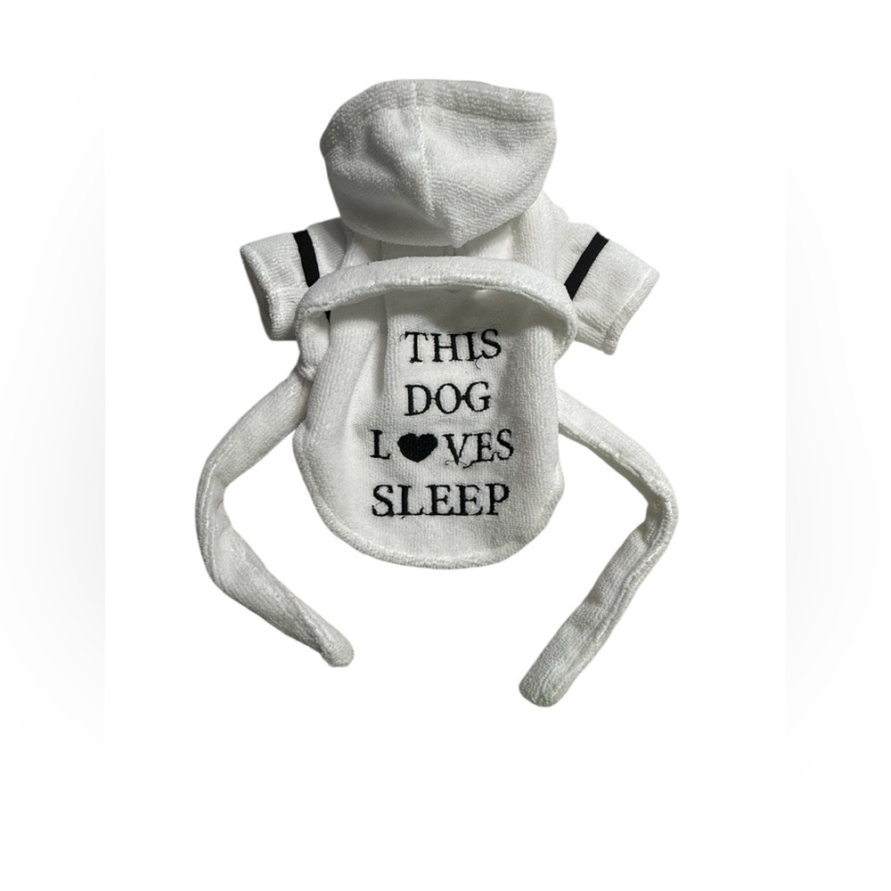 Cozy White Dog Hooded Robe- "This Dog Loves Sleep"